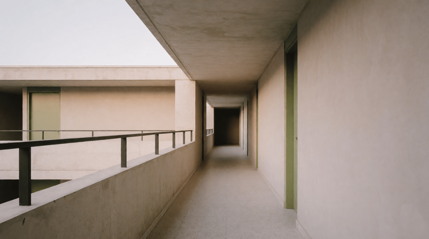 Open galerij van een appartementencomplex