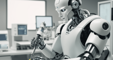 Robot met spuit in laboratorium