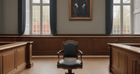 Lege rechtszaal met een stoel.