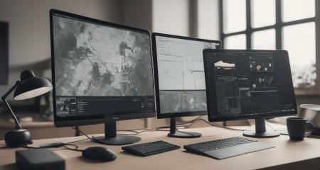 Moderne werkplek met meerdere monitors