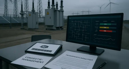 Elektriciteitsnetwerk hoogspanningsstation met congestiemanagement monitoring en transportcapaciteit controle