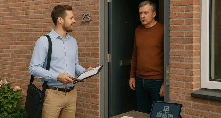 Twee mannen bij de voordeur.
