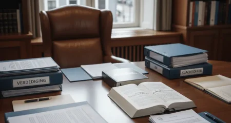 Professioneel georganiseerd bureau met strafrechtelijke documenten betreffend vijf onderzoeksvragen, onderzoekswensen en deskundigenonderzoek in strafproces