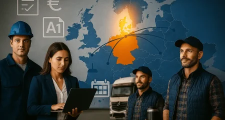 Werknemers met technologie en Europa.
