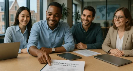 Groep mensen bespreekt arbeidscontract