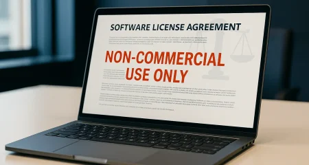 Laptop met non-commercial softwarelicentie waarschuwing - juridische gevolgen zakelijk gebruik