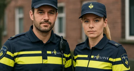Twee politieagenten in uniform.