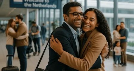 Ontmoeting op luchthaven in Nederland
