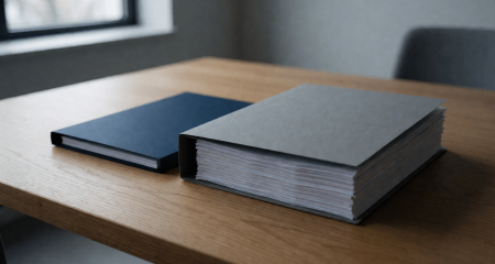 Twee mappen van heel verschillende dikte naast elkaar op een HR-bureau