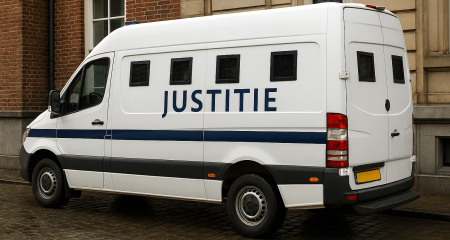 Witte justitie bus geparkeerd
