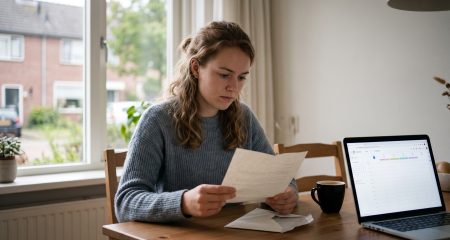 Werkneemster leest de brief waarin staat dat haar tijdelijke contract niet wordt verlengd