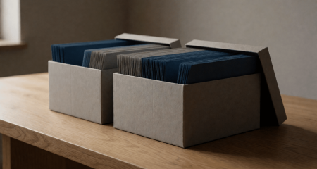 Twee geopende archiefdozen met rechtopstaande mappen erin