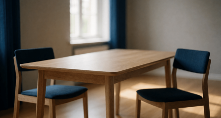 Lege tafel tussen twee stoelen zonder papieren of apparaten
