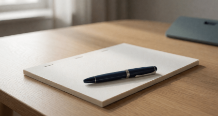 Pen op de laatste pagina van een geniet document op een bureau