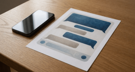 Telefoon en een geprinte pagina op een keukentafel