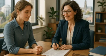 Twee vrouwen in een kantoor gesprek