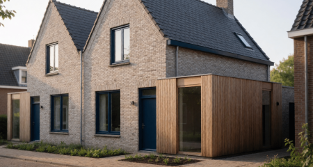 Twee vergelijkbare woningen naast elkaar waarvan één met een aanbouw