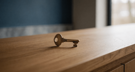 Sleutel op een houten toonbank