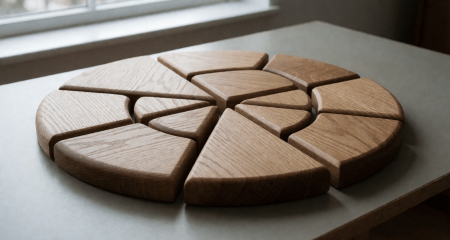 Houten puzzel in ongelijke parten verdeeld op een bureau