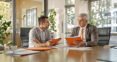 HR-manager en werknemer in serieuze bespreking over contract beëindiging