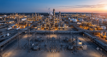 Industrieterrein met gesloten systeem voor elektriciteit en gas