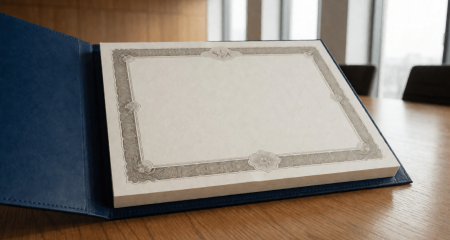 Blanco document in een map op een vergadertafel