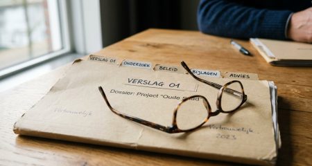 Rekenmachine, salarisstrook en vulpen op een licht bureaublad
