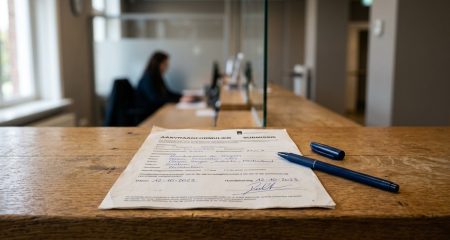Gang met wachtstoelen en een oproepscherm