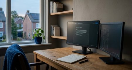 Ingevuld aanvraagformulier en een pen op een balie