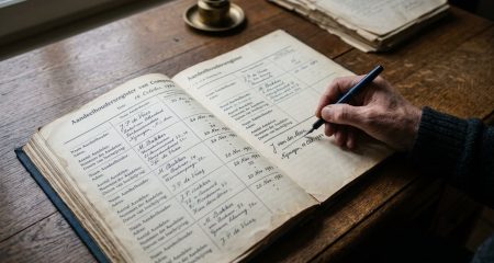 Contractsets en vulpennen op een vergadertafel, van bovenaf
