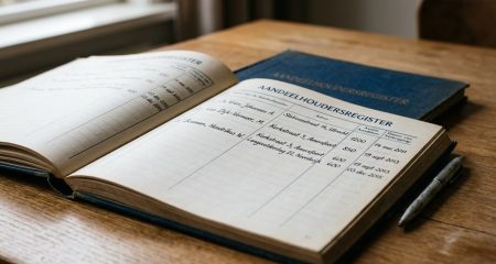 Handgeschreven regels in een aandeelhoudersregister