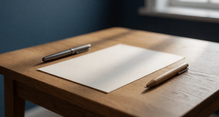 Document en twee pennen aan weerszijden van een kleine tafel