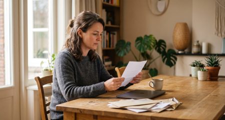 Vrouw leest thuis de brief over haar ontslag na twee jaar ziekte