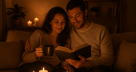 Samen lezen bij kaarslicht.