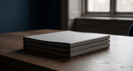 Stapel van drie dikke dossiermappen op een bureau
