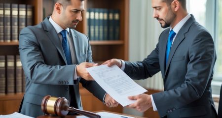 Twee mannen ondertekenen juridische documenten.