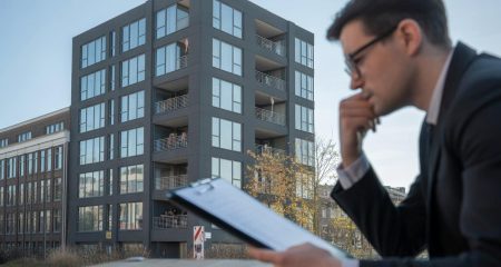 Moderne appartementen met een zakenman.