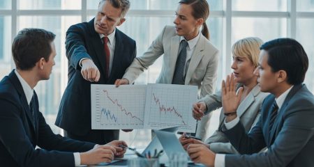 Bestuursvergadering met cijfers op tafel bij een discussie over onbehoorlijk bestuur