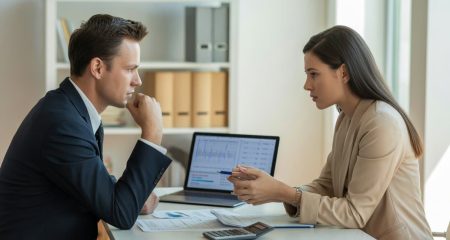 Twee mensen in een zakelijke bespreking.