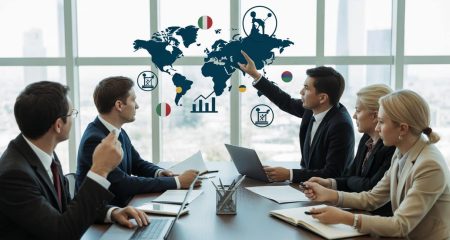 Professionals bespreken grensoverschrijdende contracten aan een vergadertafel