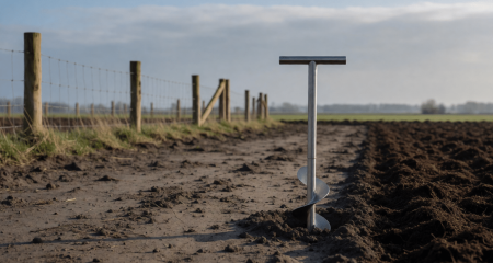 Grondboor in kale grond op een afgezet perceel