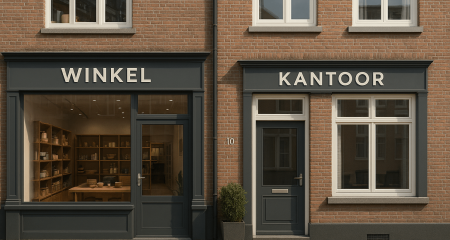Winkel en kantoor naast elkaar.