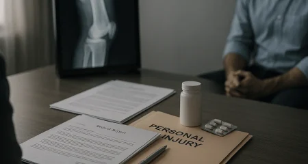 Medische documentatie en juridische dossiers op bureau in context van zware mishandeling en zwaar lichamelijk letsel
